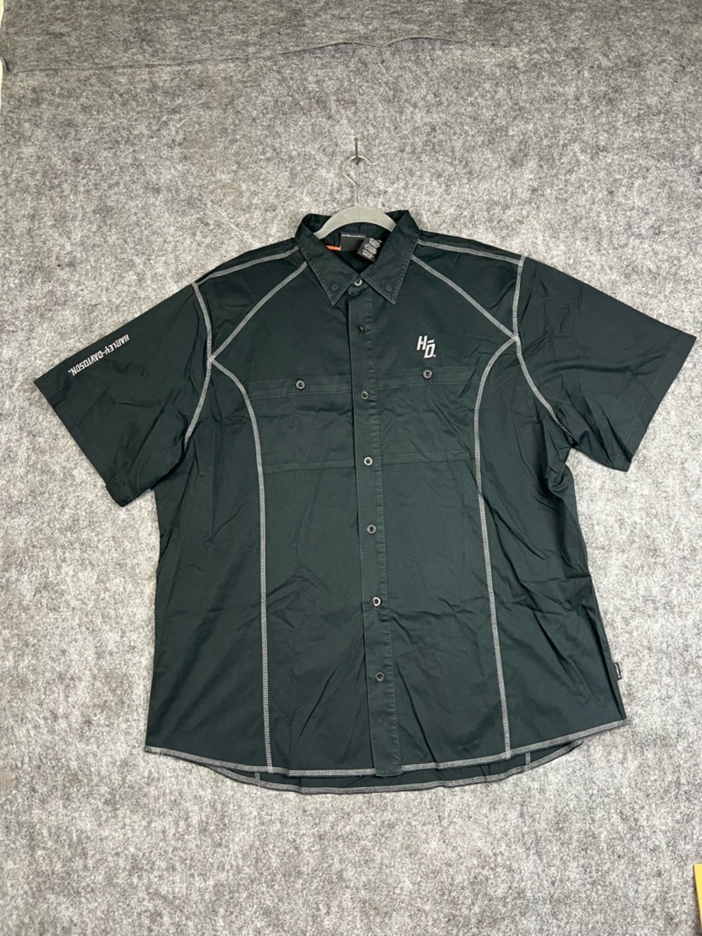Harley-Davidson Black Short-Sleeve Button-Down Shirt with Contrast Stitching 2XL